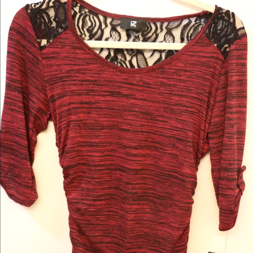 Red Fitted Top W/ Half Sleeves and Mesh Inlay